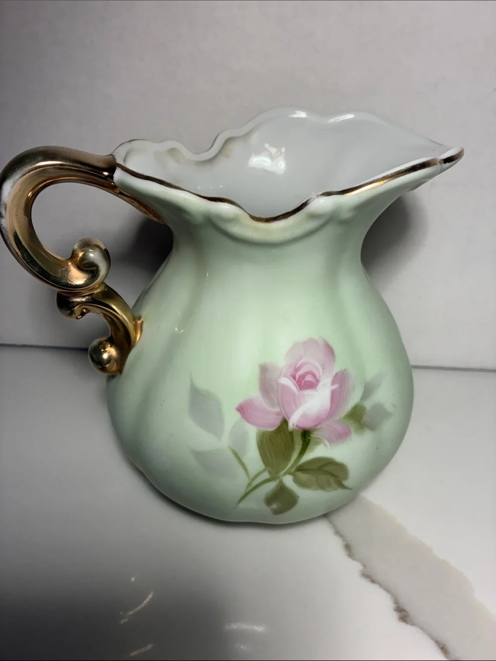 Bavarian Hand-Painted Floral Porcelain Tray & pitcher - Pink Cabbage Roses